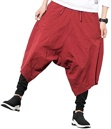 מכנסי הרמון לגברים של Seidarise מכנסיים היפ הופ רצים מכנסיים רחבות רחבות הרם מזדמנים פשתן יוגה יפנית
