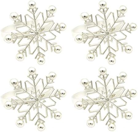 עיצוב חג המולד של Bootoyard 4 יחידות מפיות פתית שלג טבעות מפיות חג המולד מחזיקי טבעות טבעות Serviette