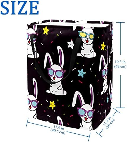 משקפי ארנב מצחיקים הדפסת דפוס כוכבים סל כביסה מתקפל, סלי כביסה עמידים למים 60 ליטר אחסון צעצועי כביסה לחדר