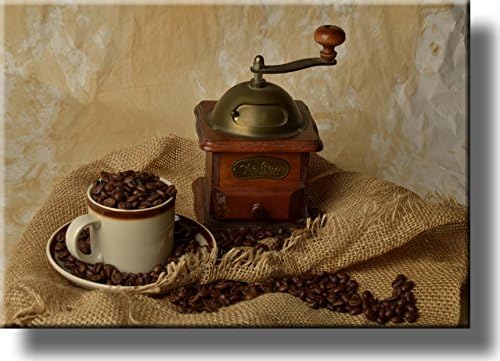 תמונת מטבח מטחנת קפה על עיצוב אמנות קיר בד מתוח, מוכן לתלות!