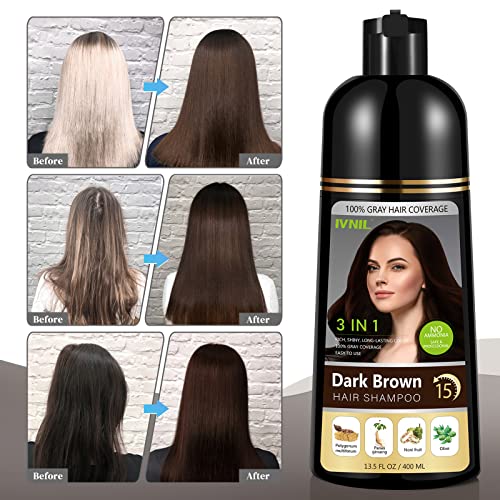איבניל חום כהה צבע שיער שמפו צמחים צבע שיער שמפו 3 ב 1 שמפו טבעי קבוע - כיסוי שיער אפור לנשים