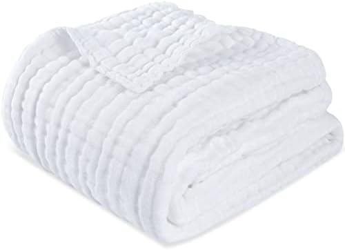 Hardnok White Muslin Swaddle שמיכה 6 שכבה סופר רכה מקבלת שמיכה, שמיכת מוסלין תינוקת נושמת לבנים