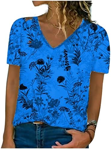 NXXYEEL 2022 חולצת טריקו לנשים קיץ נ 'צוואר פרחוני פרחוני מודפסים חולצות שרוול קצר