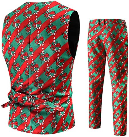 Xxbr 2pcs חליפות חג מולד לגברים, חג המולד סנטה קלאוס שלג הדפס מכנסיים חניכים חזה מותניים חזה מכנסיים 2022