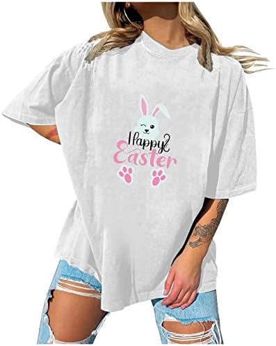 חולצות פסחא שמחות לנשים ארנב חמוד מכתב טריקו מודפס