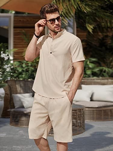 תלבושות של 2 חלקים של גברים אויו -גברים חולצת כפתור חצי שרוול קצר וחולצת מכנסיים קצרים