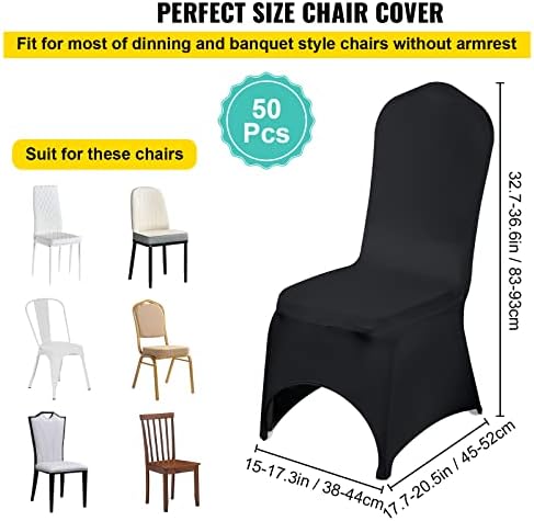 VEVOR 50 PCS כיסא שחור כיסאות כיסויים של פוליאסטר סטרץ 'כיסויי החלקה למסיבות לחתונה אירועי סעודה