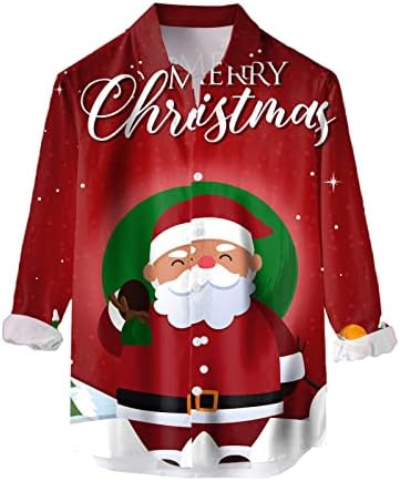 XXBR חולצות כפתור לחג המולד לגברים, שרוול ארוך 3D 3D חג המולד מצחיק סנטה קלאוס הדפס חולצה הוואי מתאימה חולצות
