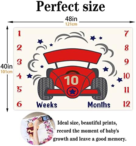 מכונית מירוץ Vidmot Baby Baby Milestone Milestone שמיכה 48x40in חמוד חודש שמיכת תינוקות רכה חודשים קטיפה שמיכה