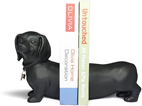 דניה ב. סט תומכי ספרים תחש, שחור, ייחודי, דקורטיבי, ניתן להרחבה לעיצוב הבית או המשרד, כלב וחובב ספרים מתנה למדף