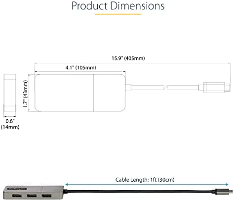 Startech.com USB-C לשלושה DisplayPort 1.4 MST Hub, 4K 60Hz, כבל 1ft, USB Type-C לתצוגה 1.4 HUBS MULTI-STREAM