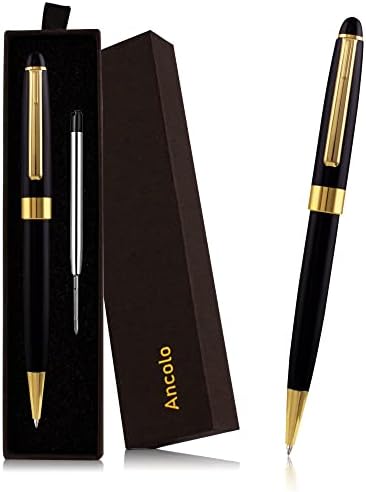 עט שחור של ANCOLO, עט כדורים בתפזורת דיו שחור 1.0 ממ נקודה בינונית כתיבה חלקה כתיבה שחור וזהב לגברים