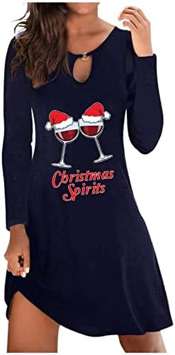 נשים של חולצות שמלות חג המולד מודפס ארוך שרוולים חלול החוצה עגול - צוואר החוף מזדמן טוניקת סוודר מיני שמלה