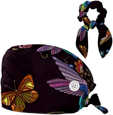 כובע כירורגי של נשים וגברים עם שיער קשת פרחי מנדלה דפוס כובע עבודה בגודל אחד