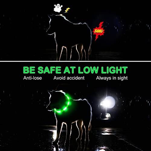 Dynmeow Light Up צווארון כלבים, מהבהב צווארון כלב LED USB זוהר נטען באורות ליל הבטיחות הכהים לכלבים