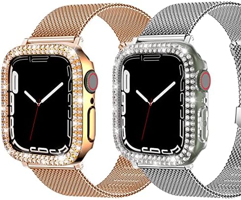 מחשב HOOGLNY קשה Bling Rhinestone Case תואם לסדרת Apple Watch 7/8 41 ממ, מסגרת פגוש מגן של Cryson Diamond