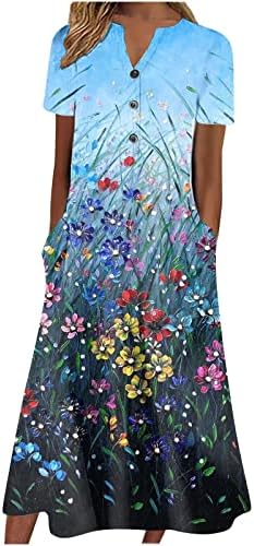 שמלת הדפס פרחים ארוכה של נשים מקסי עם כיס בוהו הדפס פרחוני