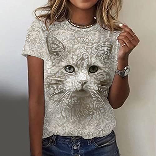 צמרות נשים חולצות שרוול קצרות חולצות טירטס צוואר צוואר חתול גרפיקה קאוואי קיץ סתיו סתיו 2023 בגדים