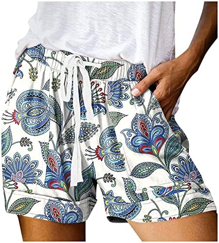 מכנסיים קצרים לנשים קיץ מותניים אלסטיים מזדמנים מערביים מערביים מערביים גיאומטריים מכנסיים קצרים שורפים חוף