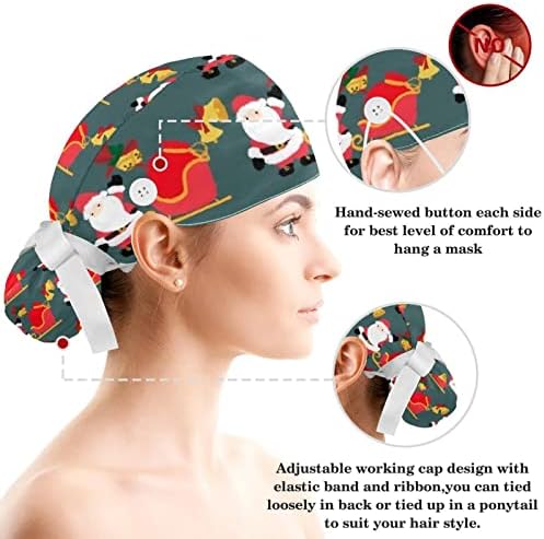 כובע עבודה של עץ חג המולד של סנטה עם כפתור כפתור וזיעה לשפשף לנשים שיער ארוך יוניסקס קישור אחורי