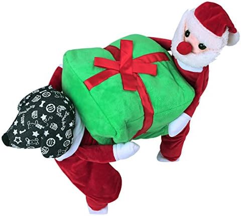 iefiel כלבים קטנים מצחיקים סנטה נושאת מעיל קופסת מתנה ז'קט חם לבוש תלבושות לחג המולד אדום וירוק l
