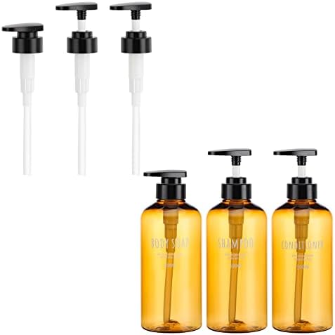 3 יחידות בקבוקי מקלחת וראשי משאבה להחלפה של 3 יחידות, Segbeauty 16.9oz/500 מל מתקן סבון נוזלי בחדר אמבטיה
