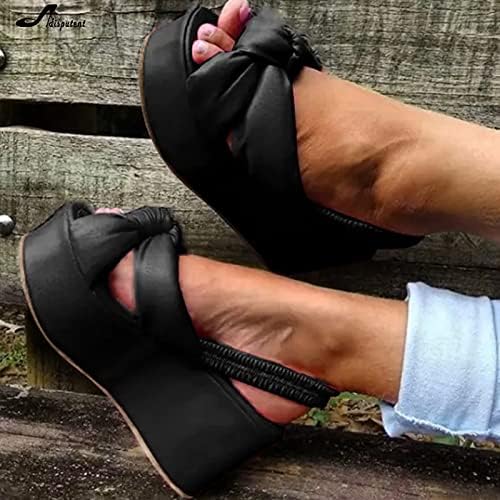 Waberce Sandals Sandals בגודל 11 Throad Toe Weabing Thoe Wedge נשים על נעליים Knotbow Slume Slip Slip Sandals