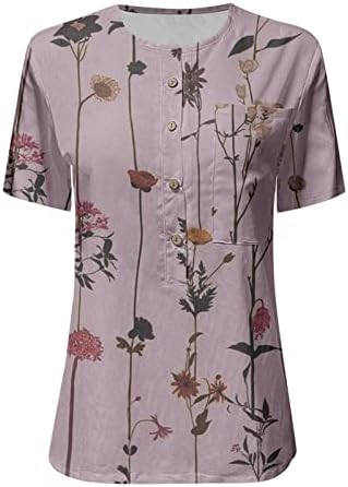 צמרות קיץ לנשים 2023 מחוך טרנדי נשים שרוול קצר חולצות חולצות לבושות קז'ואל V צוואר כפתור כלפי טי גרפי