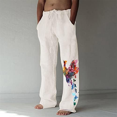 מכנסי פשתן לגברים יוגה חוף הדפס פשוט הקיץ מזדמן קיץ פלוס מכנסיים בגודל מכנסיים אלסטיים שרוך מכנסיים רחבים עם כיסים