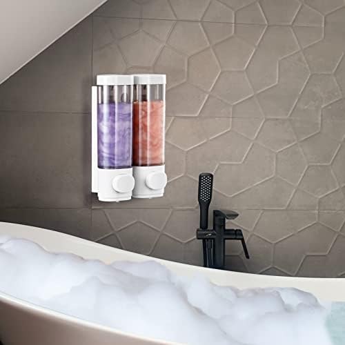 שמפו ומתקן מרכך אמיתי ללא מקדחה לקיר מקלחת, מתקן סבון מקלחת קיר רכוב 2 חדר, 2 * 300 מל/10.2oz לבקבוקי קרם