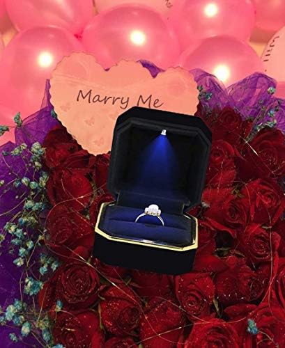 קופסת טבעת גביאן עם תכשיטי אור LED קופסת מתנה להצעה, אירוסין, חתונה