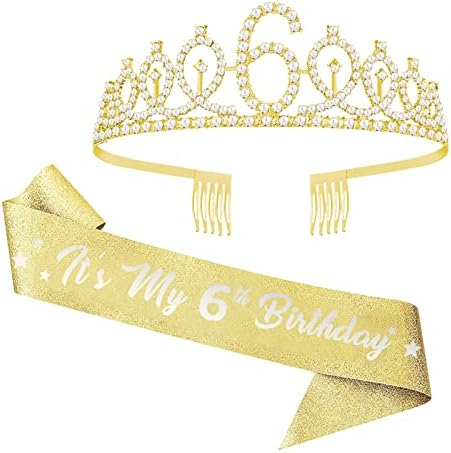 יום הולדת 6 אבנט וטיארה לבנות, סט אפסול נצנצים וכתר יום הולדת מדהים, מתנות יום הולדת שישי שמח לאספקת מסיבות נערות