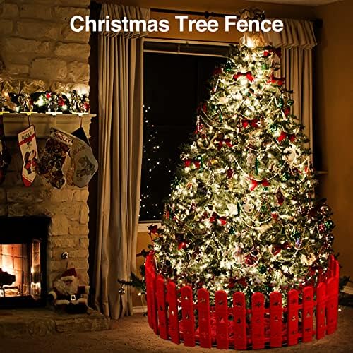 גדר עץ חג המולד לחיות מחמד, 24 חבילות מקורות פלסטיק אדום גדר חג המולד קישוט, מגן גדר עץ חג המולד לילדים, כלבים,