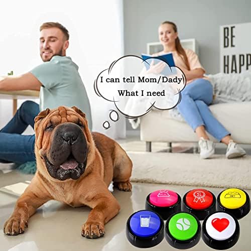 Sumwell 6 צבעים כפתורי כלבים לתקשורת, כפתורי אימון כלבים שנייה לשנייה לתקשורת, התקליט והפעלה הקלטת