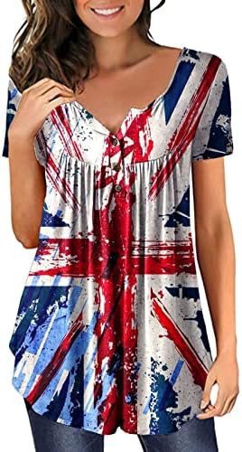 4 ביולי טוניקת חולצות לנשים ארהב דגל בטן מסתור חולצות חולצות קיץ מזדמן קצר שרוול כפתור עד צווארון חולצות