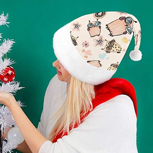 חג המולד סנטה כובע, ינשופים עם פרח חג המולד חג כובע למבוגרים, יוניסקס נוחות חג המולד כובעי לשנה
