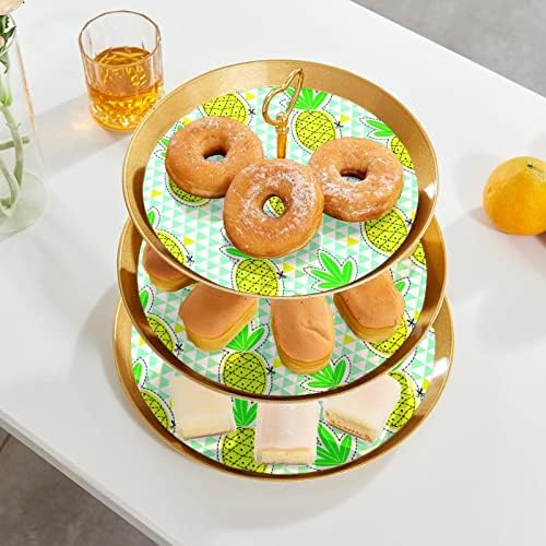 עמדות עוגות בעלות 3 חלקים, אננס טרופי בתבנית משולש מחזיק קאפקייקס מפלסטיק קנדי ​​קינוח קינוח תצוגה לחתונה