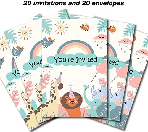 חיות ג'ונגל הזמנות למסיבות הזמנות למילוי סט של 20 במעטפות בעלי חיים טרופיים מסיבת מזמין כרטיסים