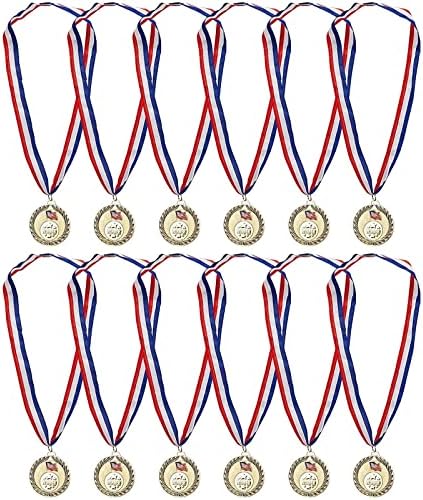 מדליות זוכות זהב של Juvale 6 Pack עם דגל וסרט אמריקאי לתחרויות ספורט וטורנירים, מדליית 2.7