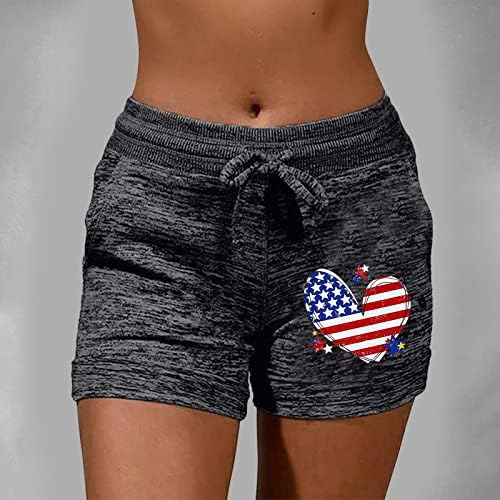 מכנסי דגל אמריקאיים של הנשים המותניים הגבוהות האלסטיות 4 ביולי מכנסי מטען קצרים למותח מכנסי חותלות כושר קיץ