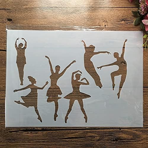 4 צעדי ריקוד בלט בנות סטנסיל לציור על עץ לשימוש חוזר שכבות סטנסיל עשה זאת בעצמך אלבום צביעה דקורטיבי