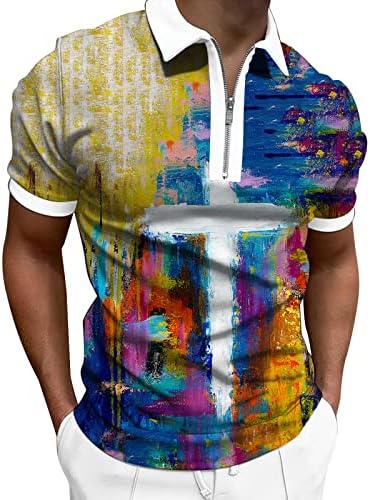 גברים של 2023 פולו פולו וינטג 'תלת מימד הדפסים חולצות פולו טירודים שרוולים קצרים צוואר רוכסן מזדמן רופף