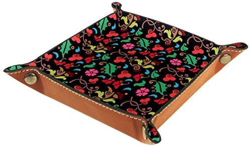 דפוס פרחים פרחוני Lyetny עם מארגן רקע שחור חלק מגש אחסון מיטה מיטה מיטה קאדי שולחן עבודה מגש החלפת ארנק