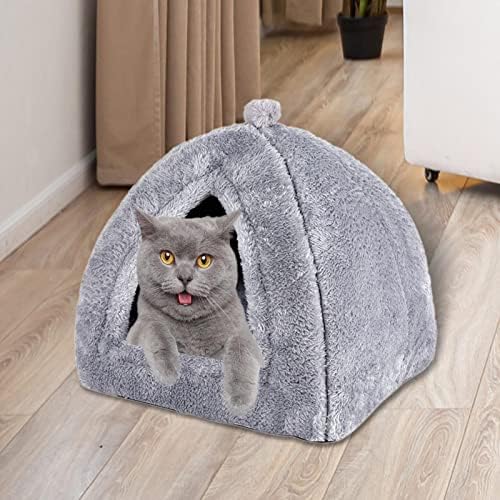 משולש פטסולה מיטת חתול חצי סגורה עם תחתית החלקה כרית בית חתלתול מיטת חיות מחמד אוהל גור לחתלתול גור חתולים