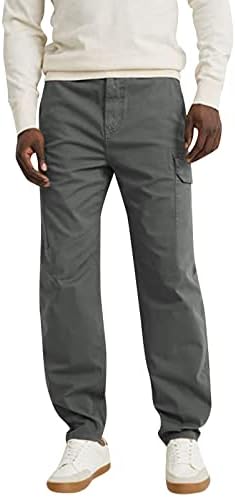 מכנסי מטען לגברים כותנה כותנה ארבע עונות אופנה פשוט בצבע מוצק אלסטי המותניים סופר מכנסיים מזדמנים מכנסי מטען