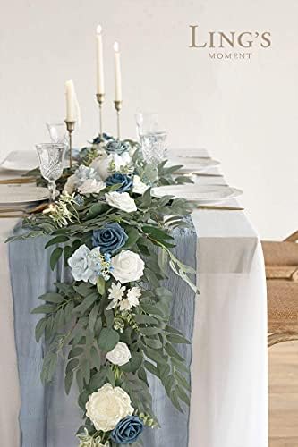 הרגע של לינג מלאכותי אקליפטוס זר עם פרחים 6 רגל, זר שולחן חתונה עם פרחים מעטפת תפאורה סידורי