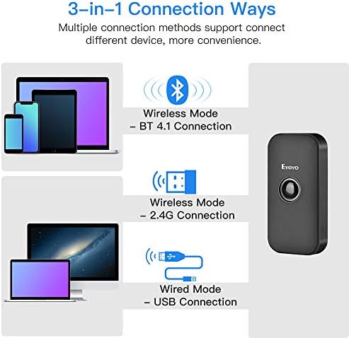 EYOYO MINI Bluetooth 2D סורק ברקוד, 3-in-1 USB Wired/2.4 גרם אלחוטי/Bluetooth Reader Portable 1D