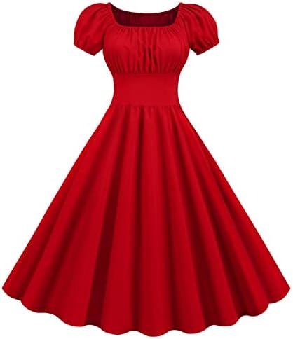 וינטג 'וינטג' צבע אחיד שמלות קצרות משנות החמישים של קוקטייל רוקבילי שמלת נדנדה שרוול רטרו שרוול