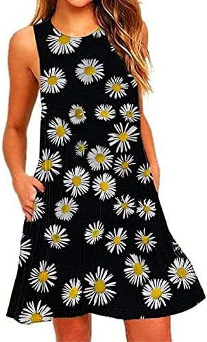 שמלת טנק נשות פרח 3D פרח גרפי הדפס שמלת מידי ללא שרוולים קיץ שמלת חוף זורמת מזדמנת עם כיס