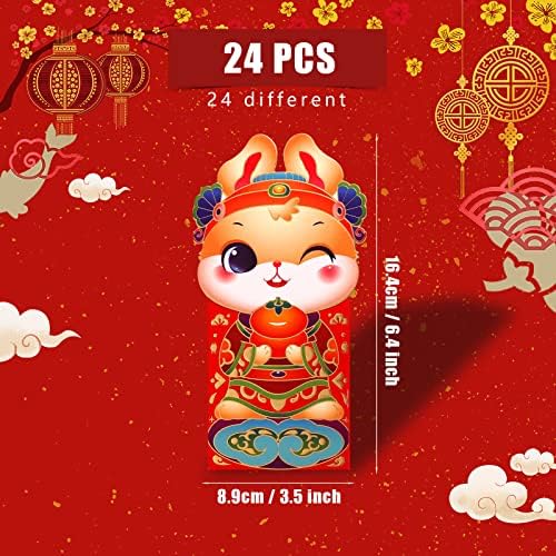 24 יח ' חבילה סיני חדש שנה אדום מעטפות, אדום מזל כסף מעטפות קריקטורה ארנב הונג באו אדום מנות עבור 2023
